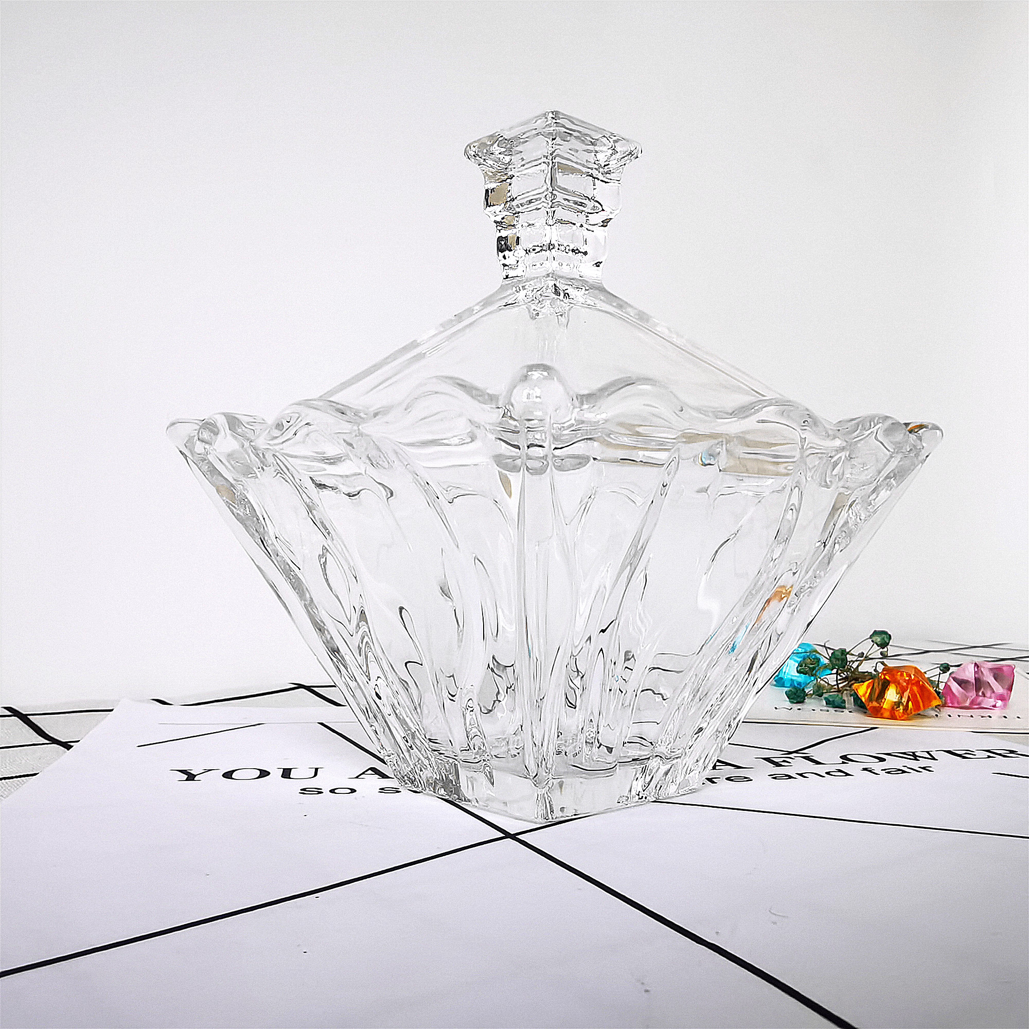 Lead Free Crystal Glass Candy Jar With Lid