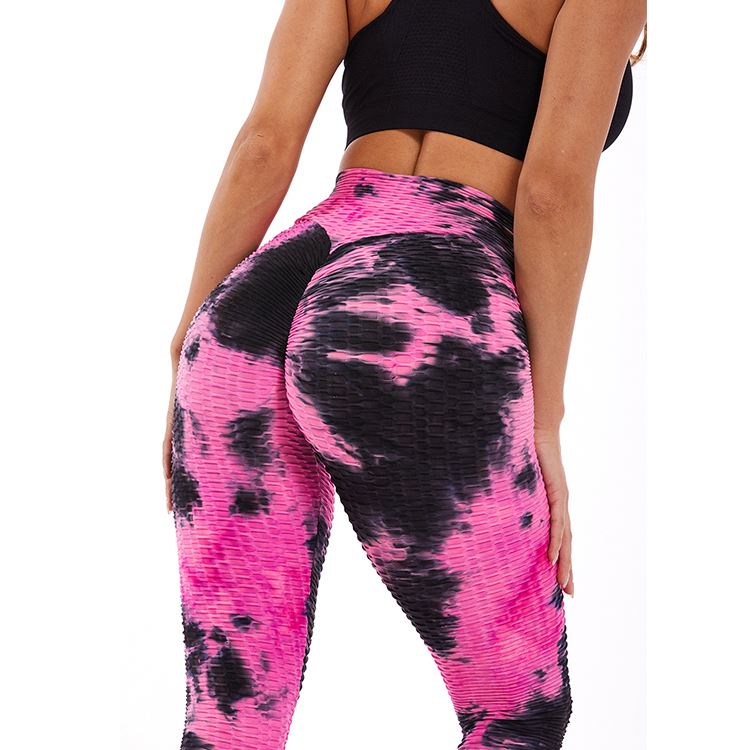 2021 Amazon new hip lift high waist blue and whote tie dye leggings tie dye gym leggings