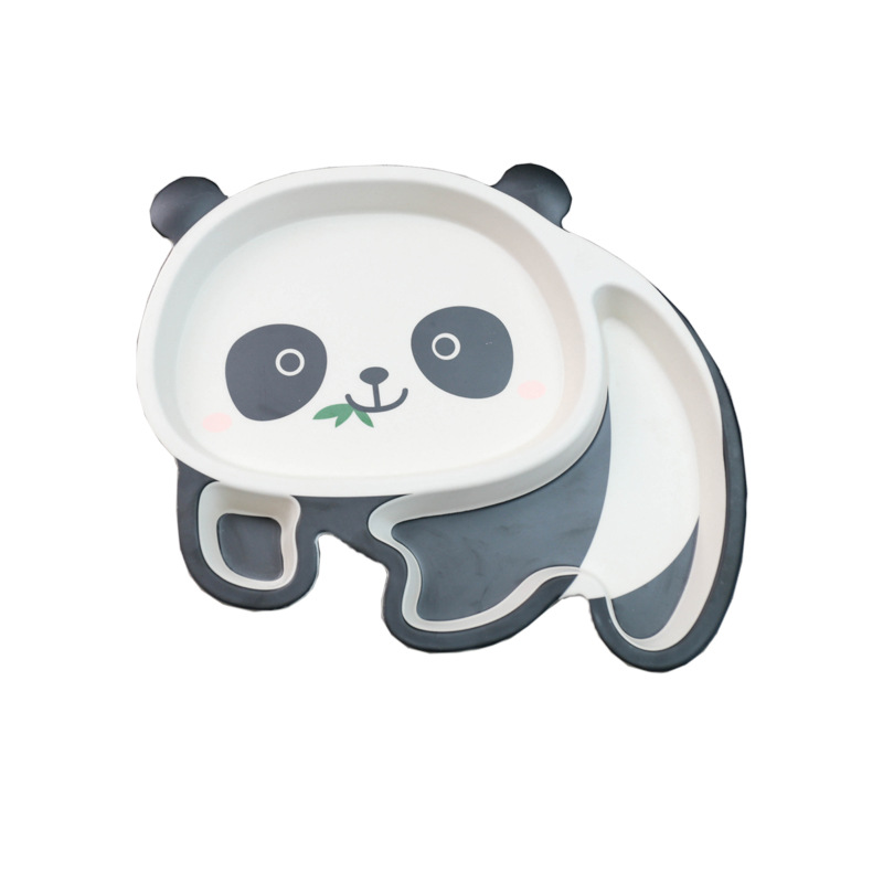Melamine bamboo fiber children's tableware set with high aesthetic value and cute panda baby grid plate