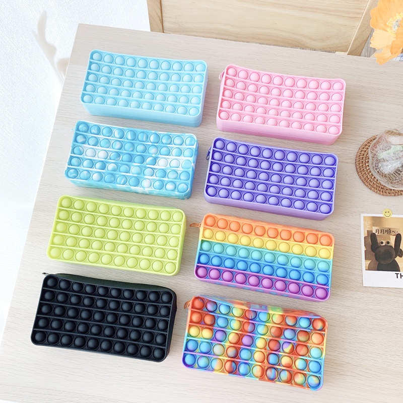 Wholesale Popular Multicolor Bubble Large-capacity Storage Creative Stationery Pops Pencil Case Silicone Popper Pen Fidget Bag