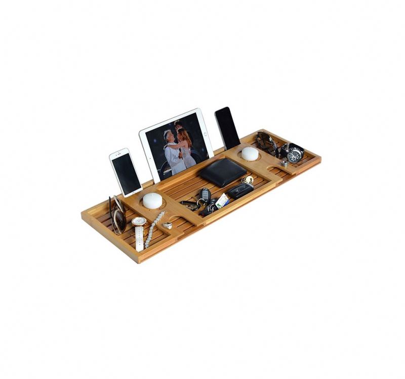 Hot sell Adjustable Luxury Bath Tray Bamboo Bathroom Bath Caddy Tray Bathtub laptop desk bamboo bath tray caddy