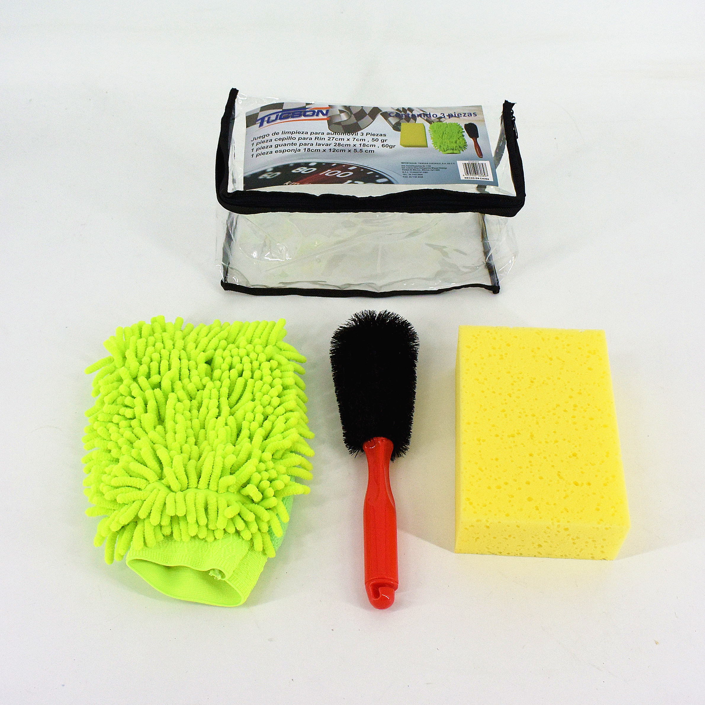 3PC Car Wash cleaning tool kit with wheel brush microfiber wash mitt car wash sponge