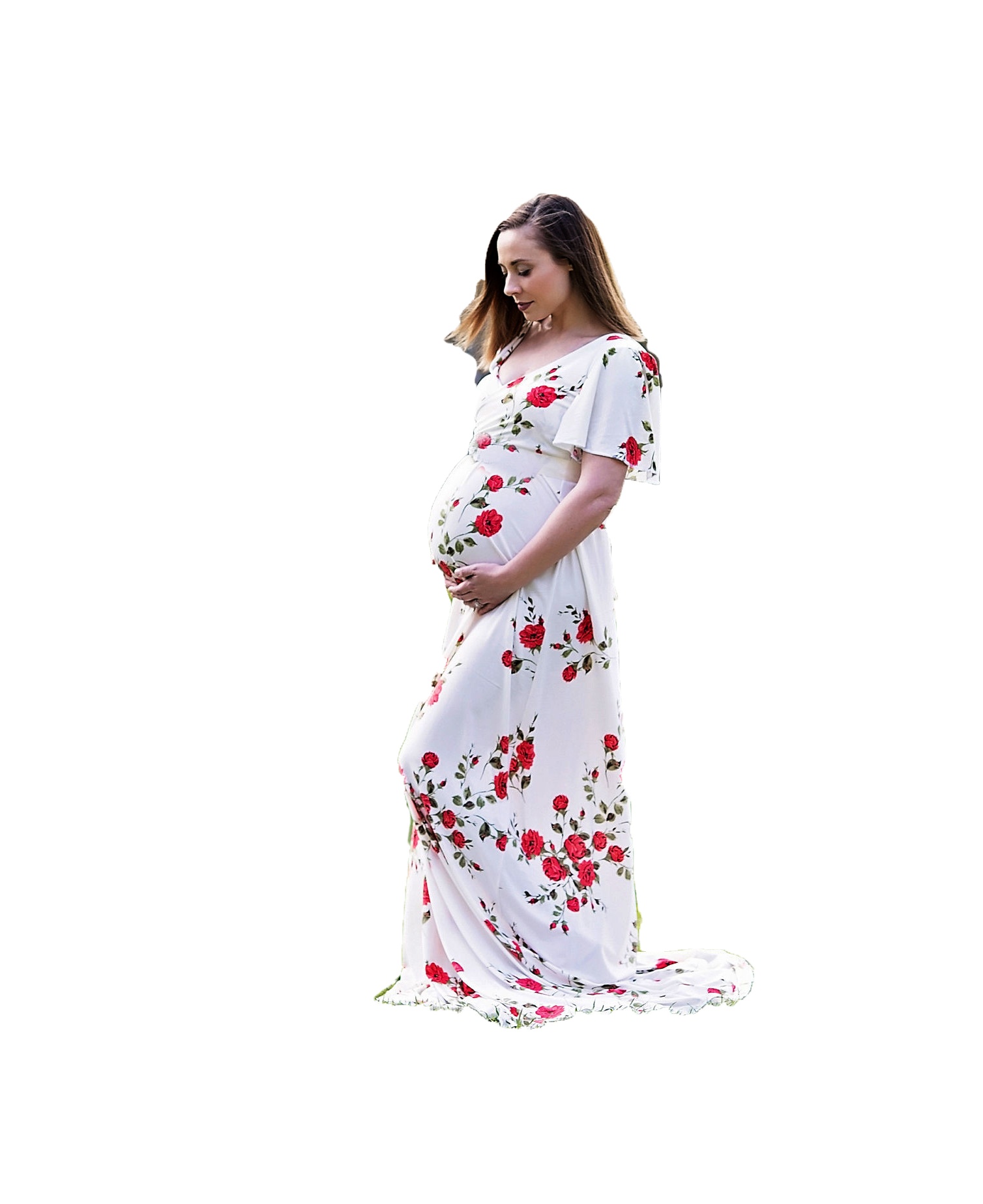 New Styles V -neck Maternity Gown Petals Maxi Dresses Women Clothes Photography Pregnancy Dress For Photo Shoot