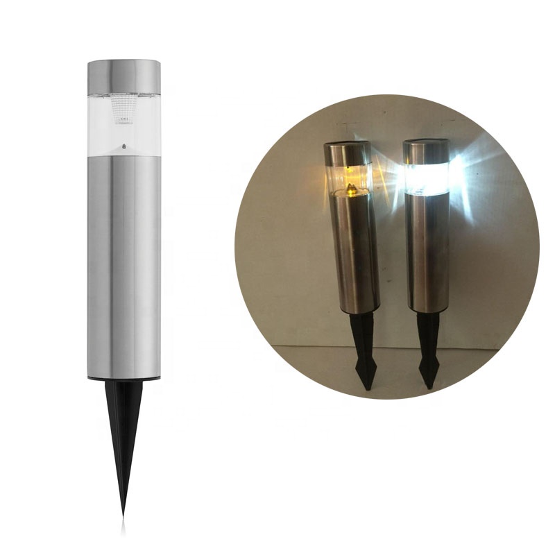 Outdoor Auto sensor waterproof Stainless Steel Path stake lighting landscape Solar Garden LED Round Bollard Light Lighting