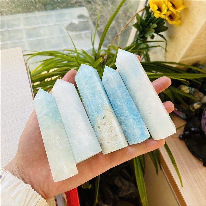 hot sale natural healing stone blue aragonite quartz point blue calcite crystal tower