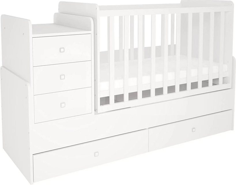 Best Selling Convertible Nontoxic Solid Wood White Baby Daycare Cot Bed Crib with Drawers