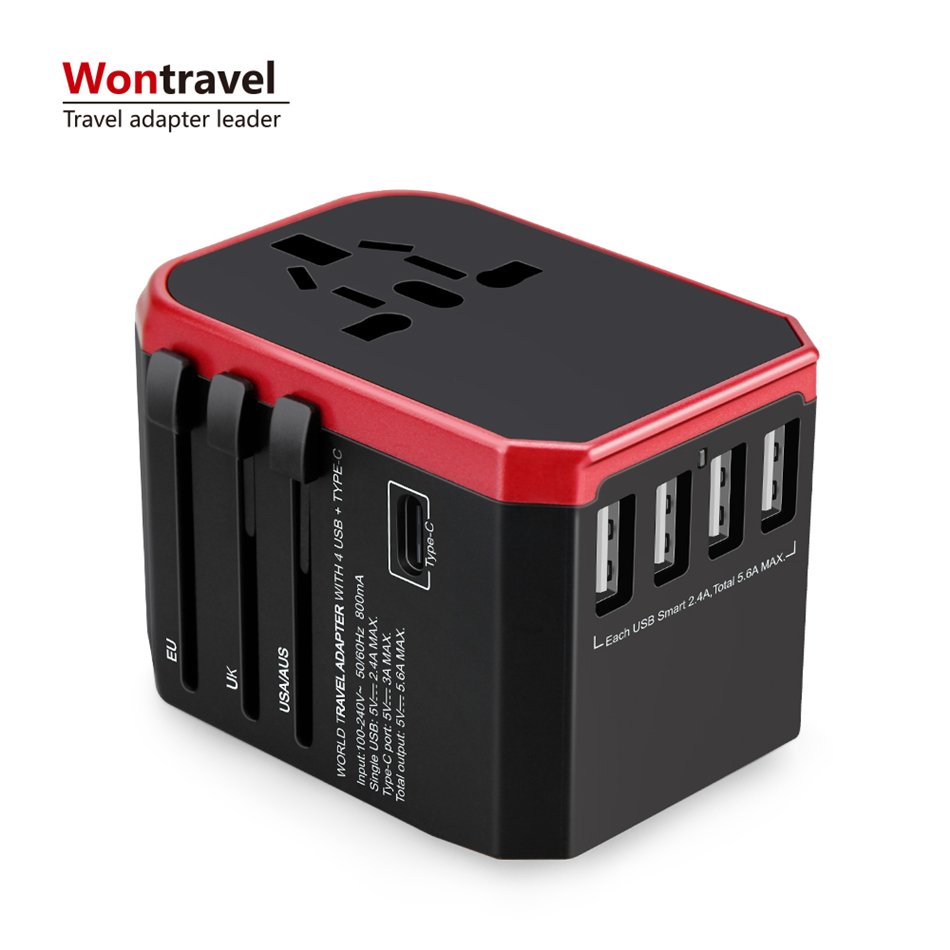Wontravel Международный Электрический multi Адаптер 4 булавки plug and socket 4usb подарочный набор