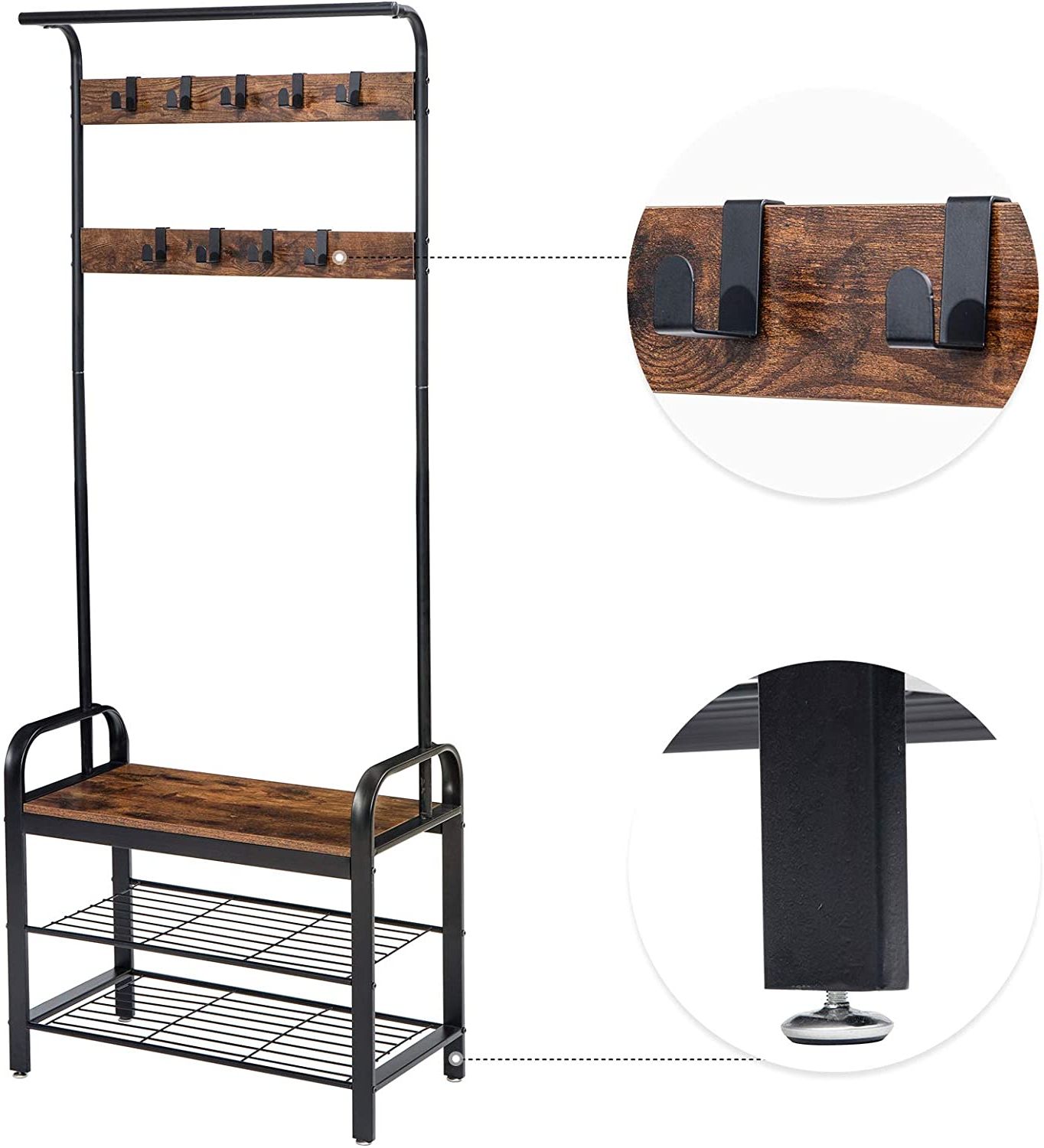 Industrial Storage Entryway Furniture Metal Coat Shoes Organizer Clothes Rack