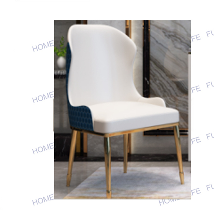 Nordic Navy Blue PU Cushion Modern Dining Chairs with Gold Chrome Metal Legs