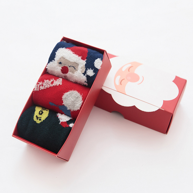 Exquisite Packaging Thickening Warm Combed Cotton Socks Cartoon Gift Box Kids Christmas socks