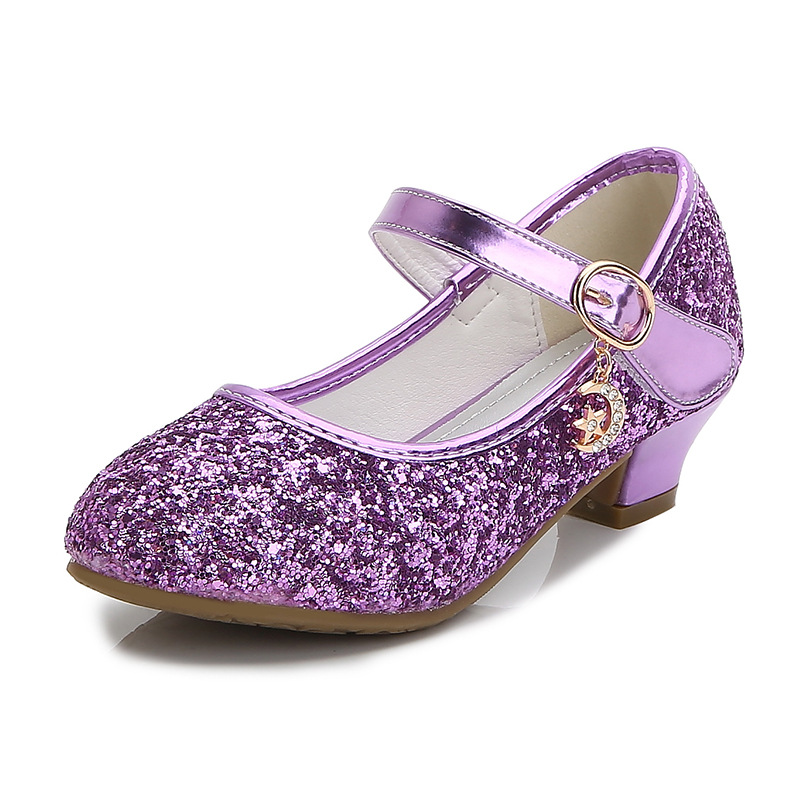 Girls Purple High Heels For Kids Princess RED Leather Shoe Footwear Children's Party Wedding Shoes Round Toe 1-3CM