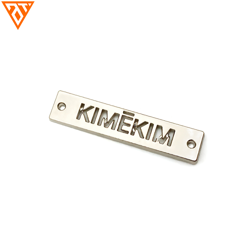 Oval 2 holes gold custom brand name logo sew labels metal tag for clothing