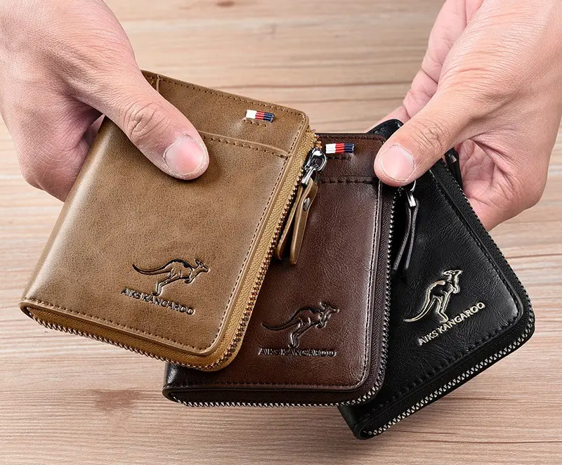 Wholesale Men's Genuine Leather Wallet Rfid Anti Theft Male Business Card Holder Man Money Bag Purse Zipper Wallet For Men