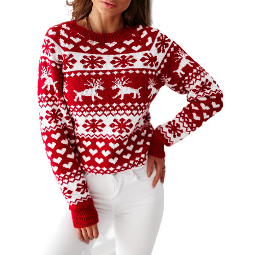 Sugar Christmas Elk Long Sleeved Knitting Sleeve Sweater Woman Pullover
