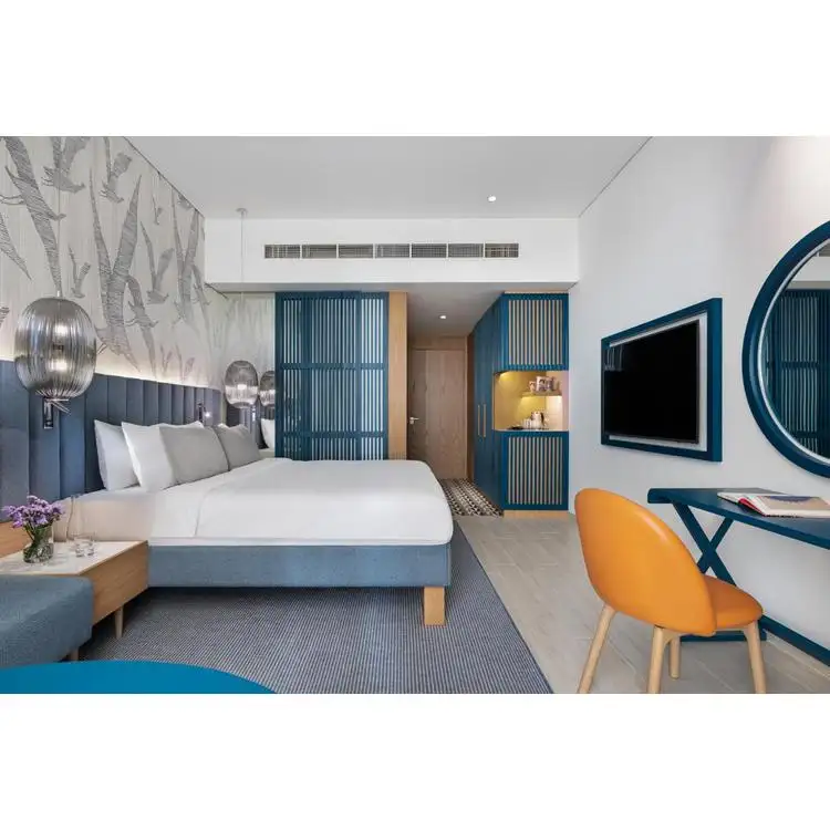 Custom Hotel Resort Apartment Bedroom Furniture Room Sets Modern Wooden Hotel Bedroom Furniture MDF Hotel Room Furniture