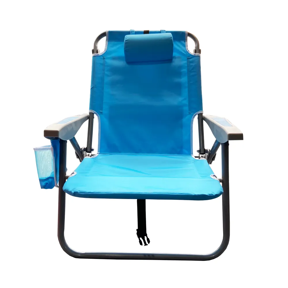 Custom Adjustable Outdoor Aluminum Lightweight Backpack Portable Folding Outdoor Beach Camping Chair With Pillow Cooler Pouch/