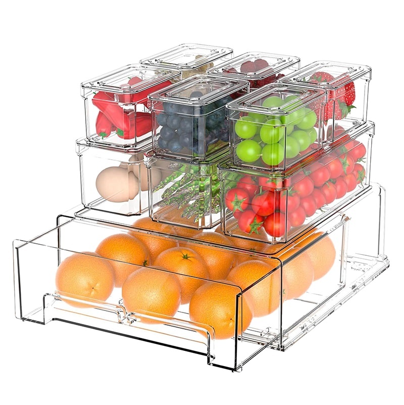 Set of 10 PET Transparent Refrigerator Organizers Freshness Preservation Food Fruit Vegetable Kitchen Freezer Organizer
