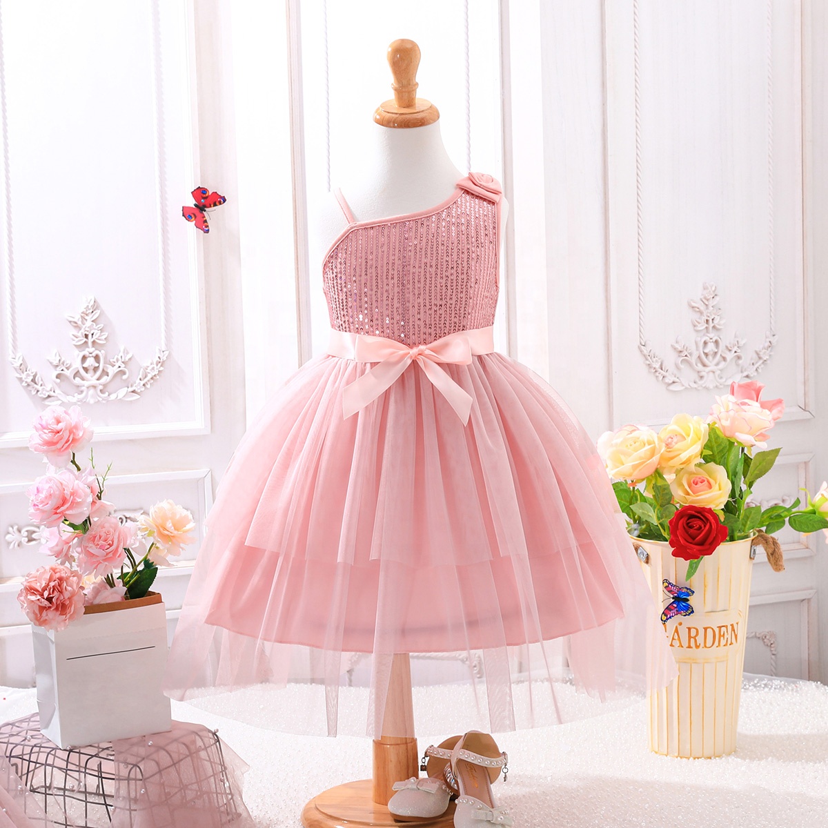 Children's clothing for 4-7 year old girl dress Sleeveless sequin dress Elegant Fashion Party Princess Dress