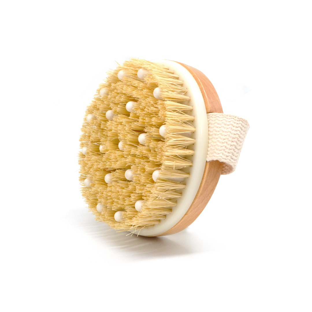 Customized Round Natural Boar Bristles Scrubber Exfoliating Bamboo Wood Bath body Brush