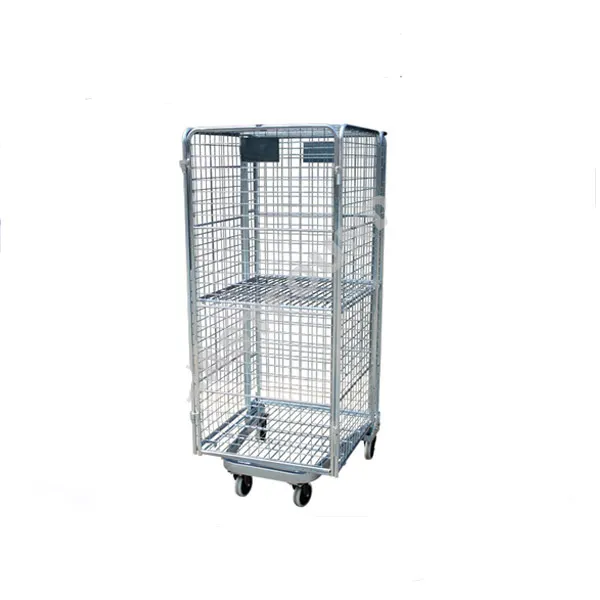 OEM Collapsible folding galvanized Folding Cart Rolling Wire Mesh Roll Cage Steel Trolley with 4 casters