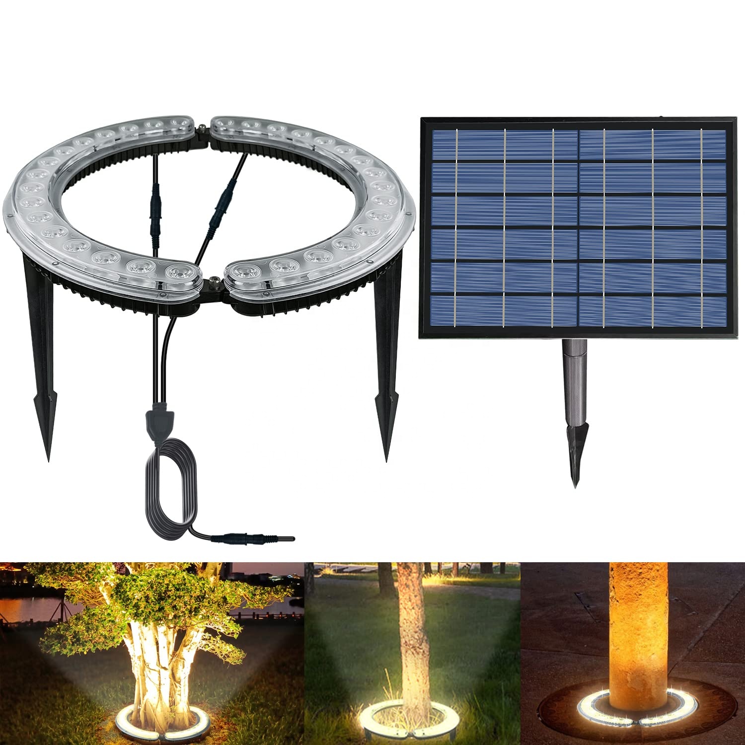 20W linkable Solar hug tree light outdoor ip65 waterproof Dawn to dusk garden landscape LED spot light ring Palm tree lamp