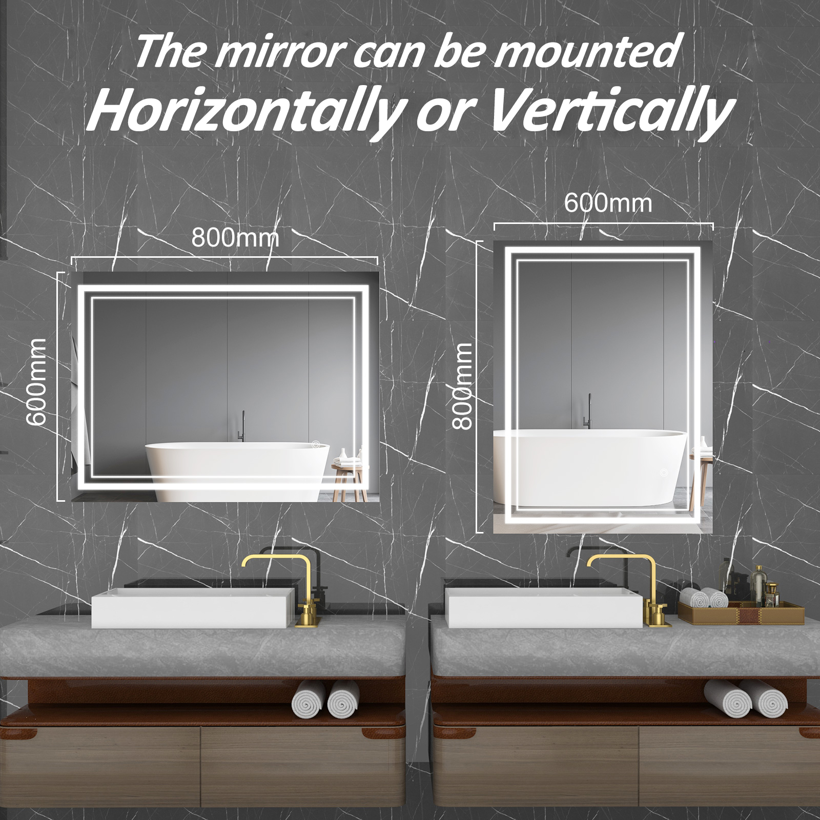 Wall Mounted Rectangle Smart Bathroom Makeup LED Mirror