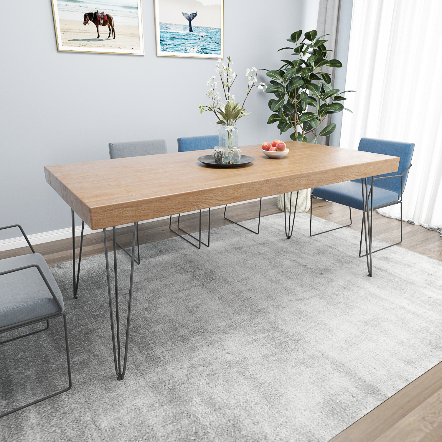 wholesale DIY Industrial Metal Home Furniture Desk Office Dining Table 2 Rod Coffee Hairpin Leg 28 inch with floor protector