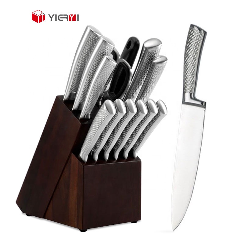 YIERYI-Stainless Steel Kitchen Knife Set с Wooden Block, Hollow Handle, Knives Sets, 15Pcs