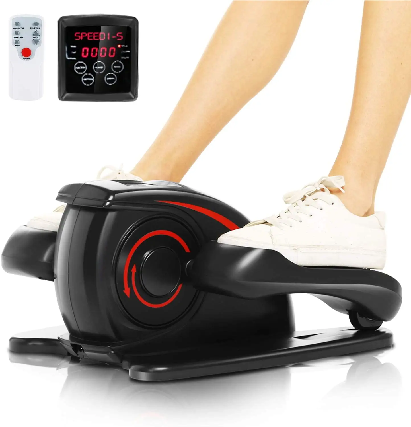 Home Gym Under Desk Electric Mini Elliptical Machine, Remote Control Portable Exercise Elliptical Trainer with Large Pedal