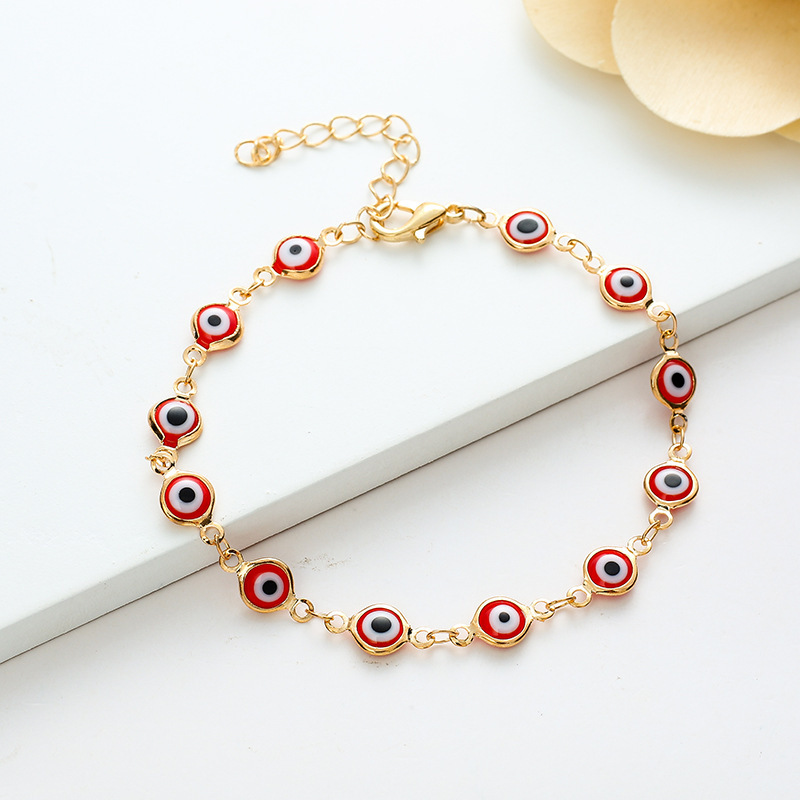 New Design Real Gold Plated Turkish Eyes Chain Bracelet Red Evil Eyes Bracelet For Women Girls