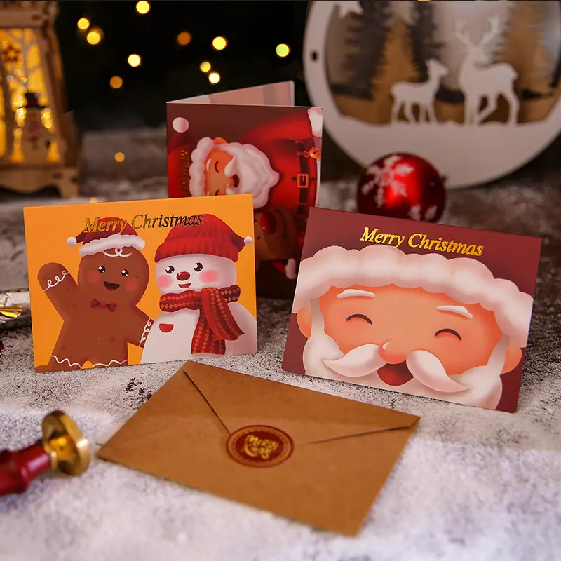 A Unique Personalized Cartoon Christmas Festival Write Greeting Cards With Kraft Envelope And Paper Sticker