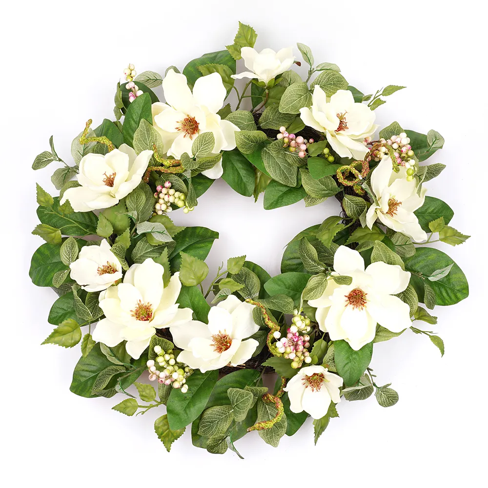 Artificial vivid floral garland decorative magnolia flowers ring wreaths decor