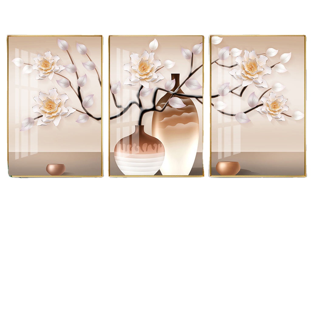 Wall frame home decoration prints art painting light luxury elegant 3D vase and flower three panels painting