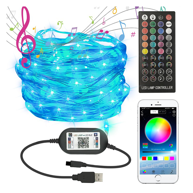 2021 Hot Selling APP and Remote Control 40 Keys USB Christmas Copper Wire Lights for Fairy Decoration
