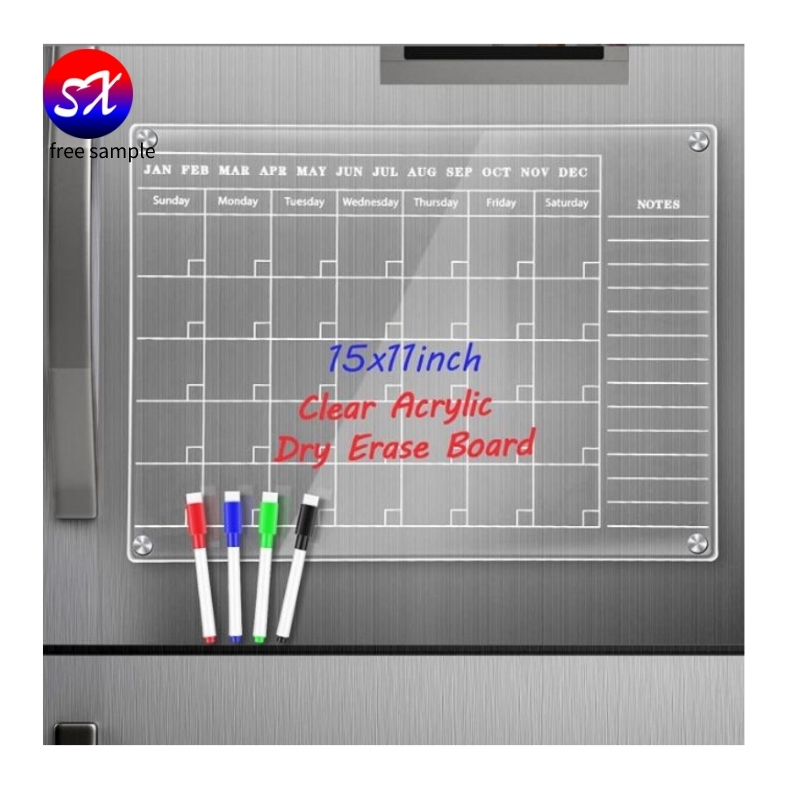 Clear Transparent Custom Clear Dry Erase acrylic magnetic dry erase board and calendar for fridge