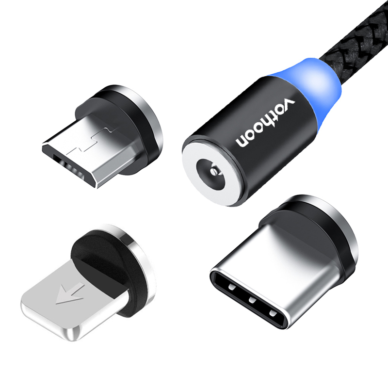Vothoon 2.4A нейлоновый Плетеный светодиодный micro usb type c кабель Магнитный зарядный кабель