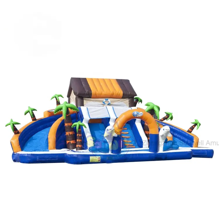Floating Inflatable Large Land Water Park with slide inflatable swimming pool outdoor ground water park for kids