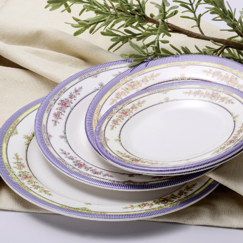 9 in. White and Purple Melamine Plate