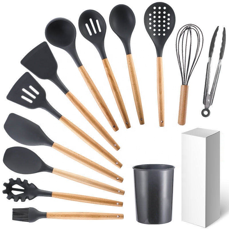 Heat resistant 12 pieces silicone kitchen cooking utensil set silicone non-stick kitchen utensils cookware set