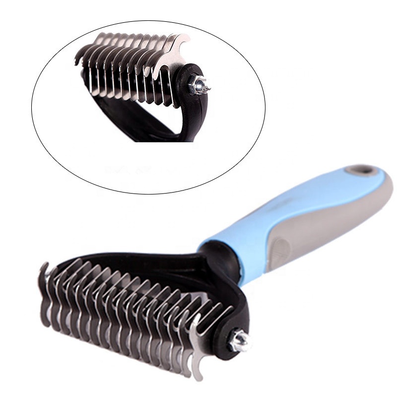 Нержавеющая сталь Двусторонняя открытым pet deshedding dematting инструмент Мех животных кисточки гребень