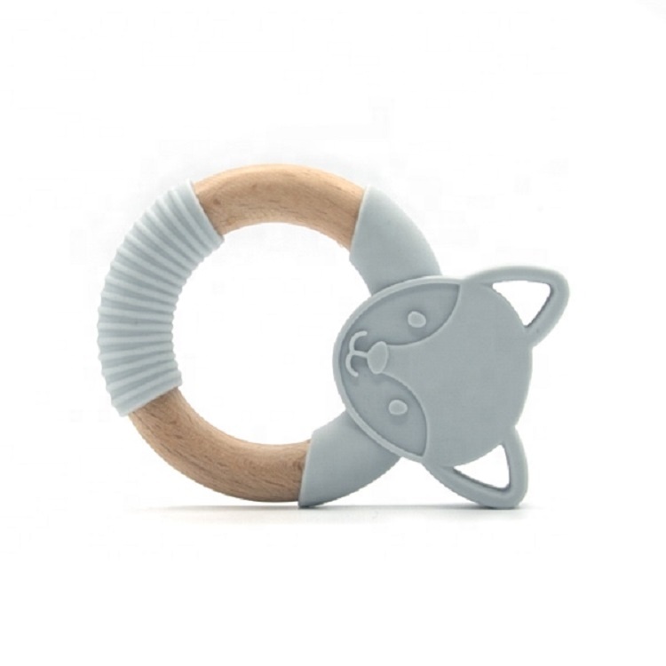 BPA free baby chew toy silicone animal shape teether wood tether crochet animal hanging