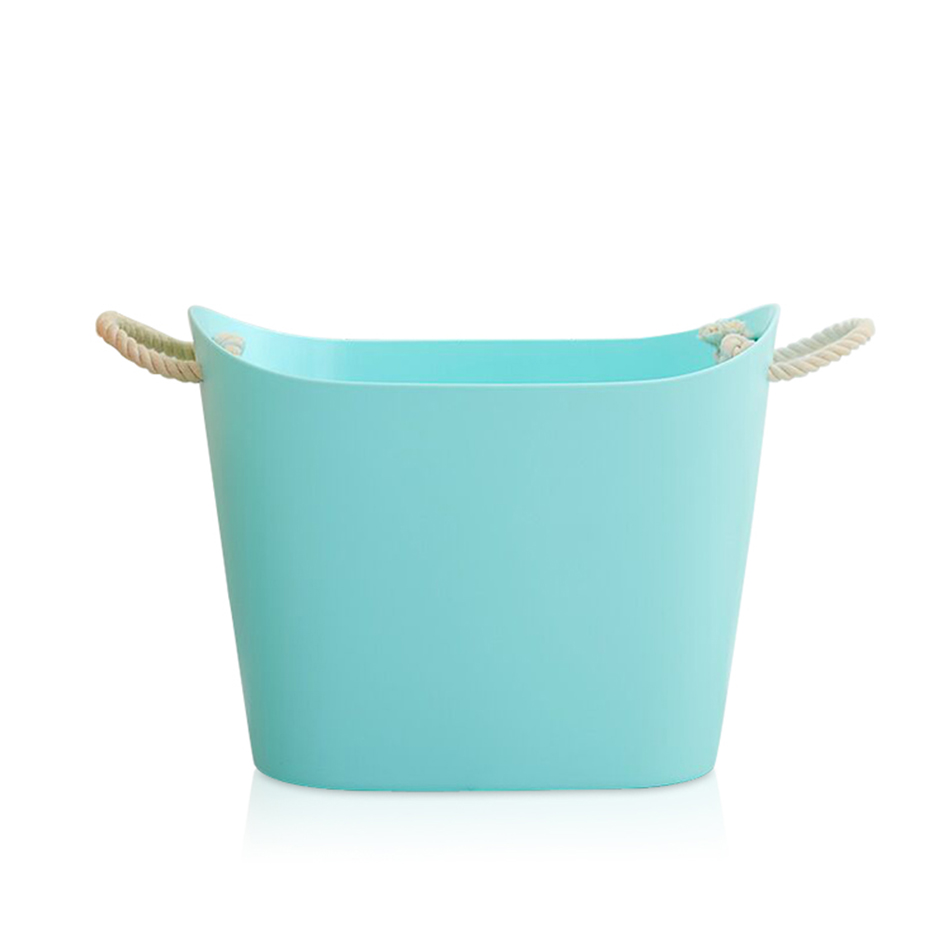 Blue uesful linen rope design storage plastic laundry basket with handles