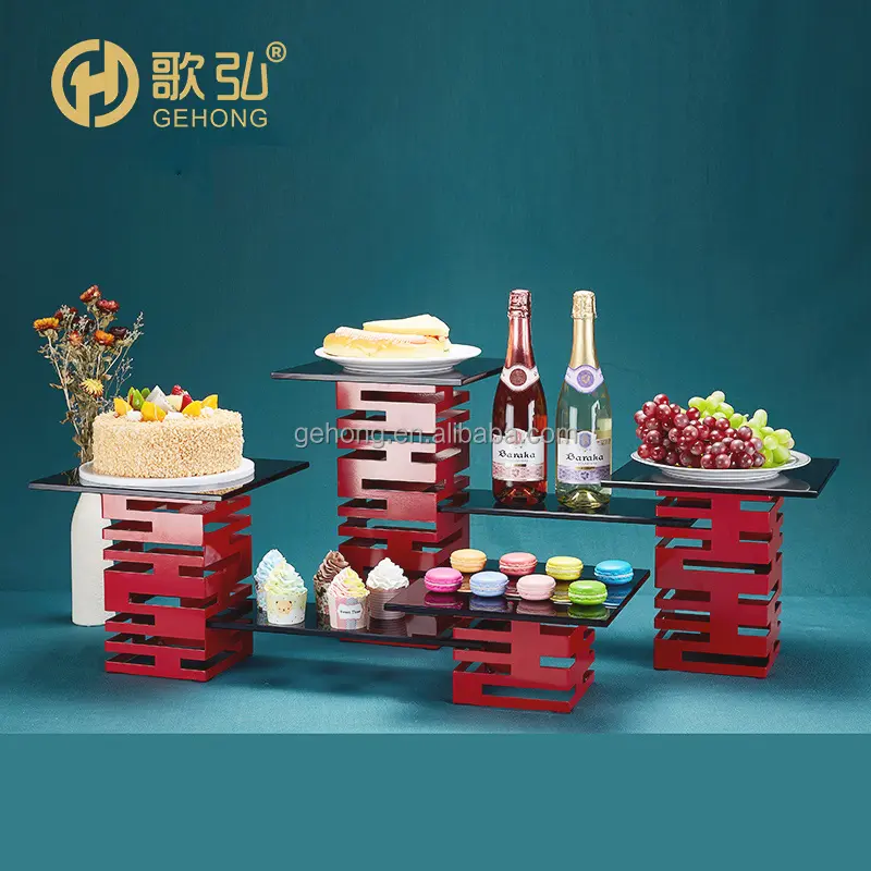 Gehong Deluxe Dessert Table Decorations Tower Cake Stand Tier Snack Display Buffet Display Food Stand With Glass Top