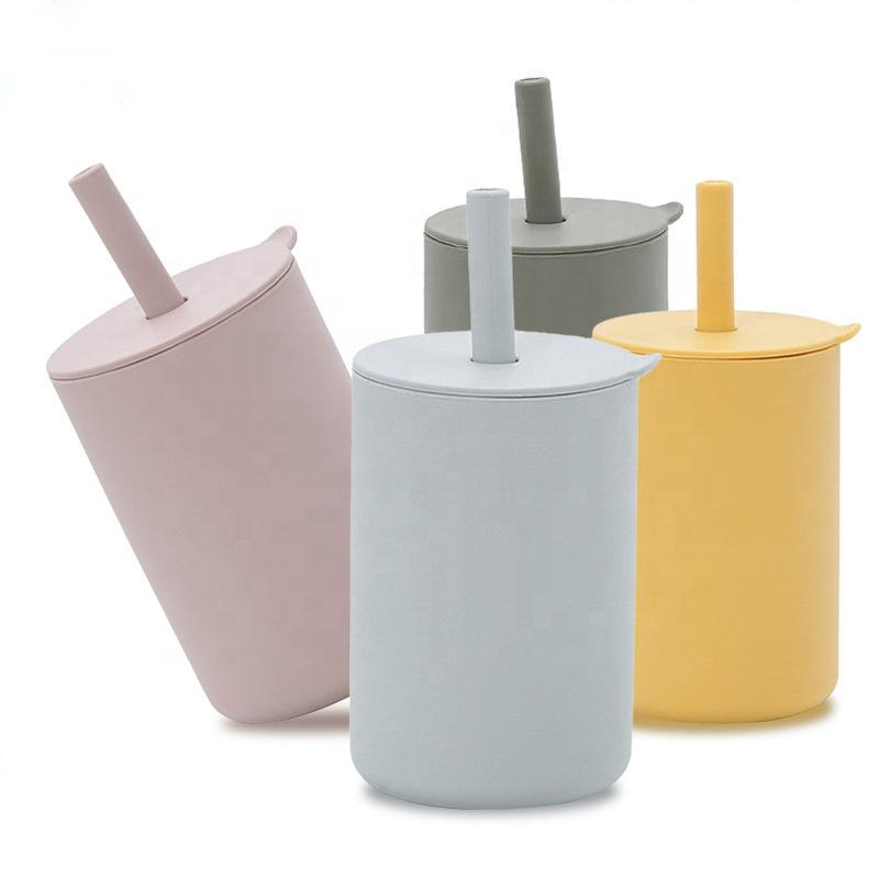 BPA free factory premium quality sippy silicone baby cup with straw lid