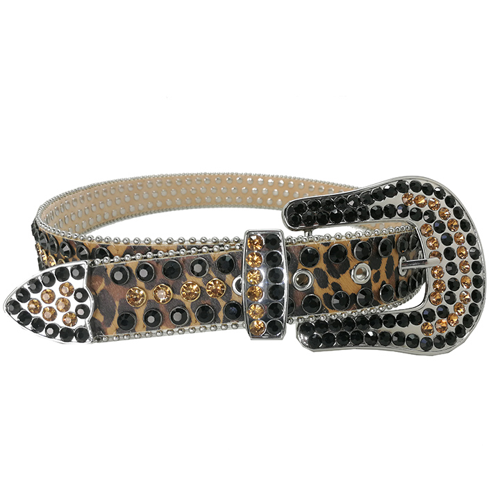 Wholesale Custom for b.b simonaw Cheetah Rhinestone Belts Men with Metal Buckle