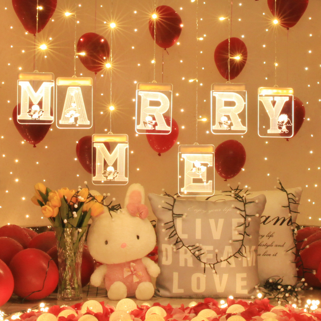 Proposal Lantern Love Pendant Lamp Light Party Decoration Glowing Letters Marry Me Wedding Led