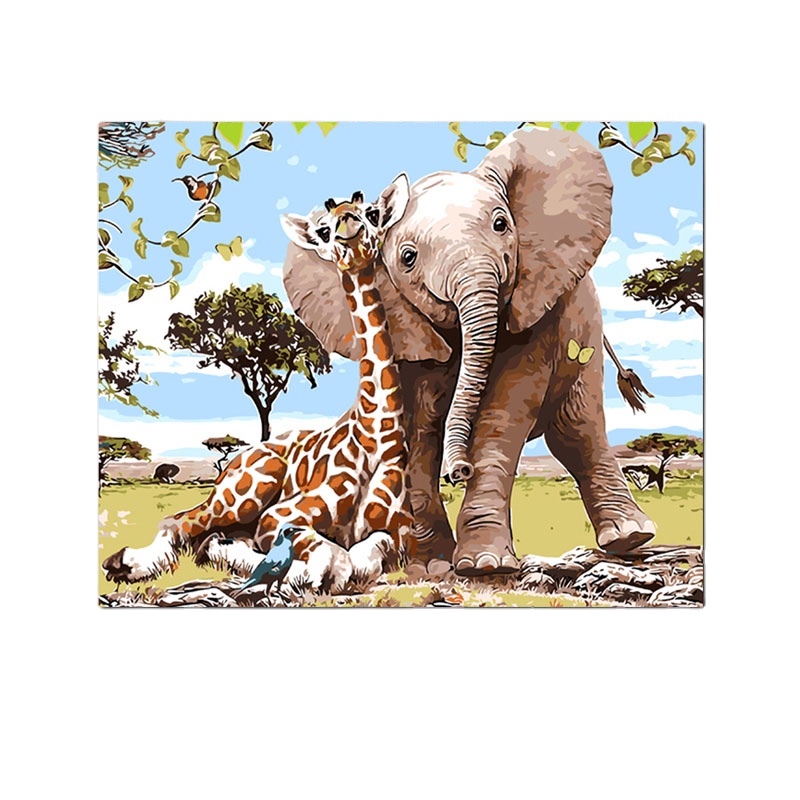 2021 Special hot selling diy cartoon animals giraffe and elephant oil painting by numbers