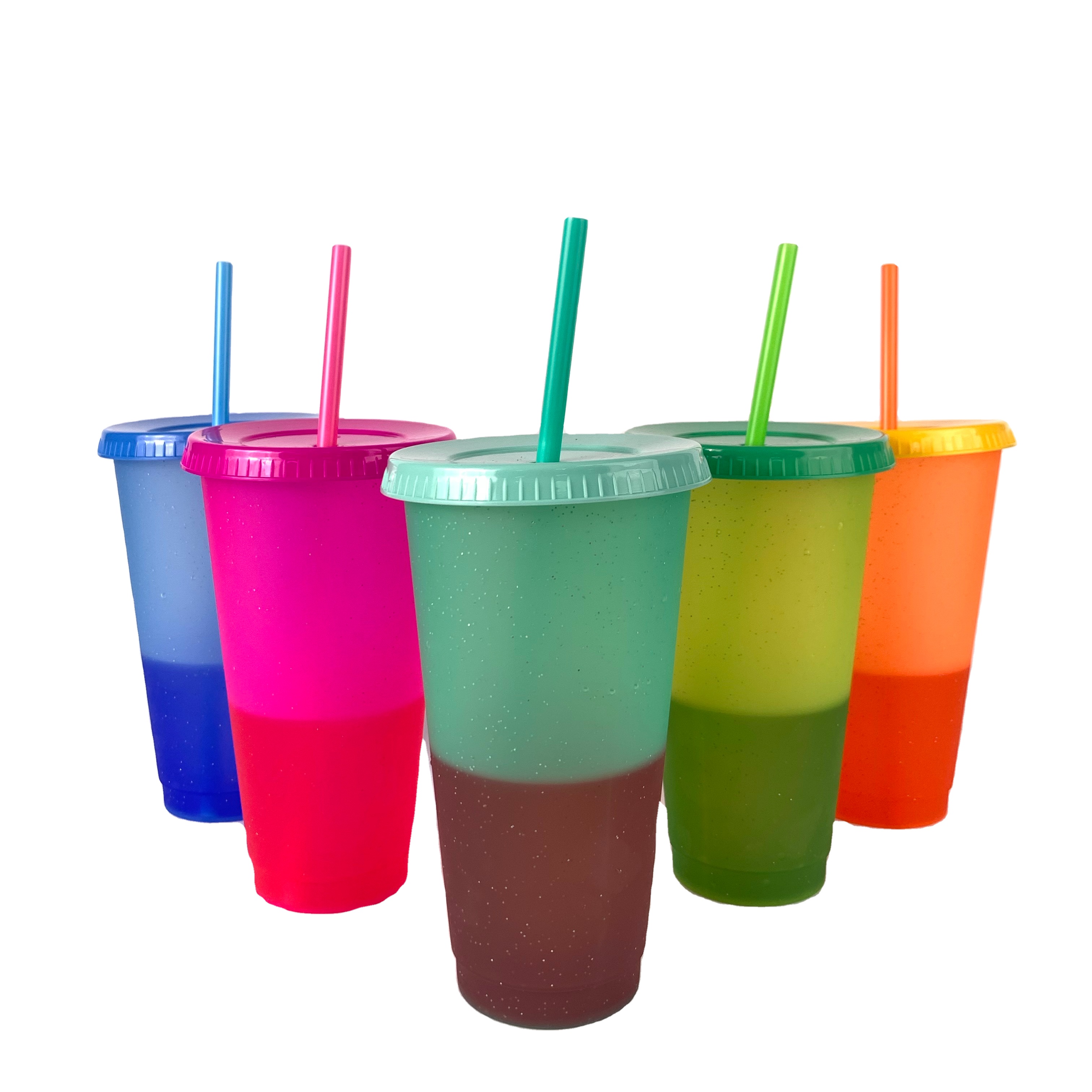 Glitter Color Changing Cup Custom Logos OEM/ODM Plastic BAP Free 24OZ Xmas Mug Cup With Lip and Straw