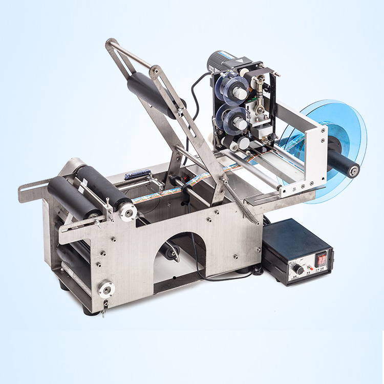 Semi automatic round bottle wrapping sticker sleeve label printing machine With Date Coder printing