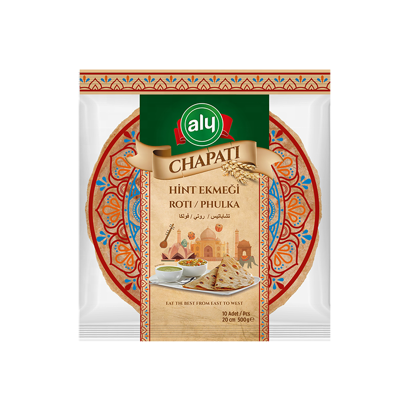 Tortilla 20 см 10 шт. Chapatti Aly брендовая сумка на молнии 500гр (12 упаковок в одной коробке)